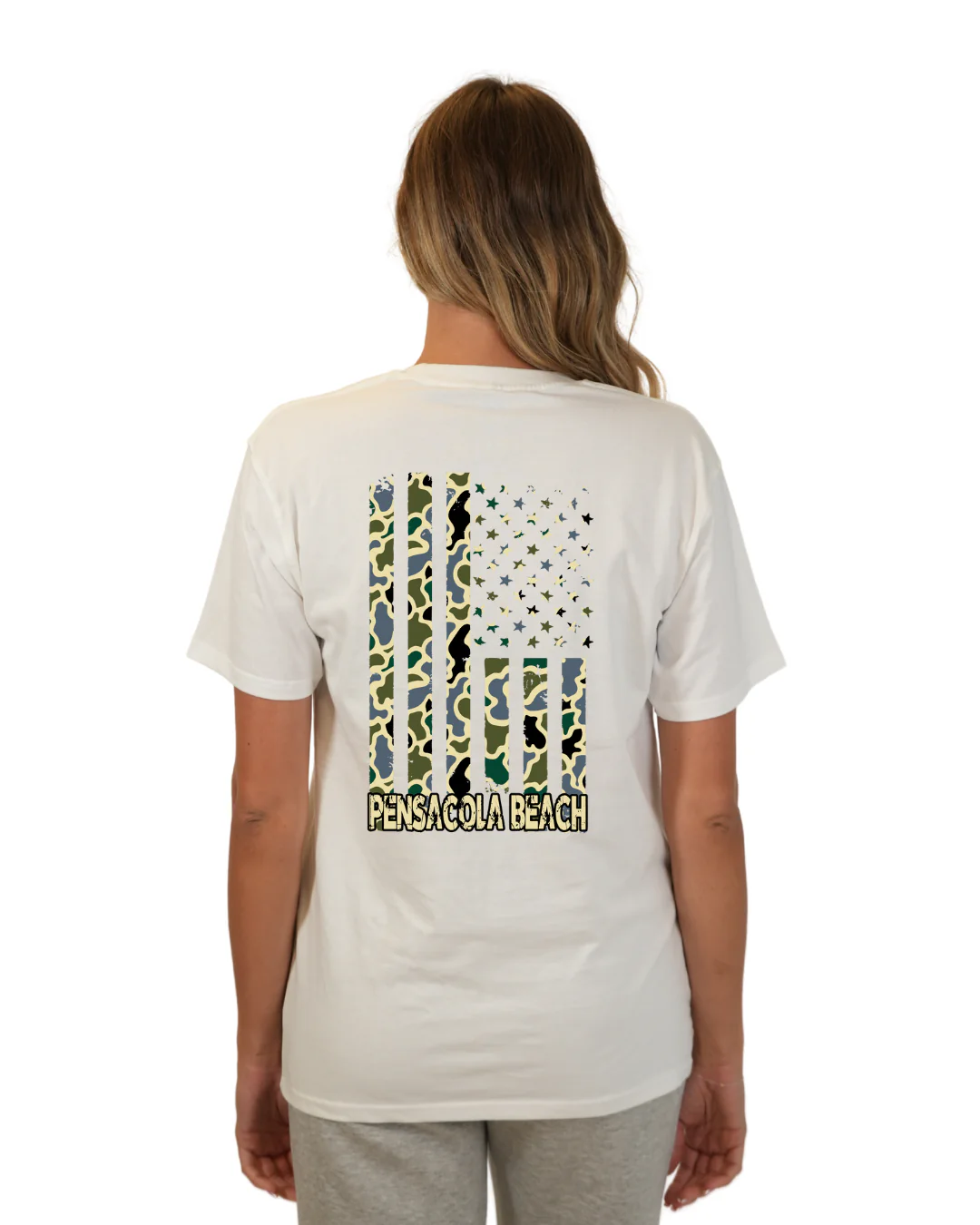 Pensacola American Women Flag T-Shirt – Camouflage Edition - Image 12