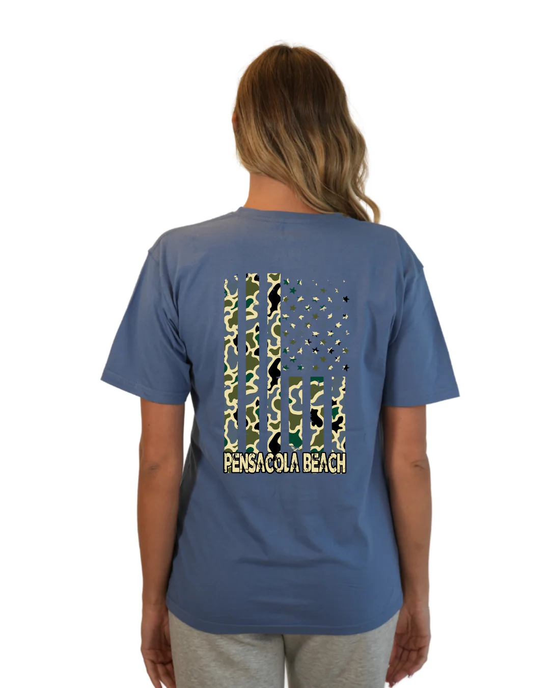 Pensacola American Women Flag T-Shirt – Camouflage Edition - Image 2