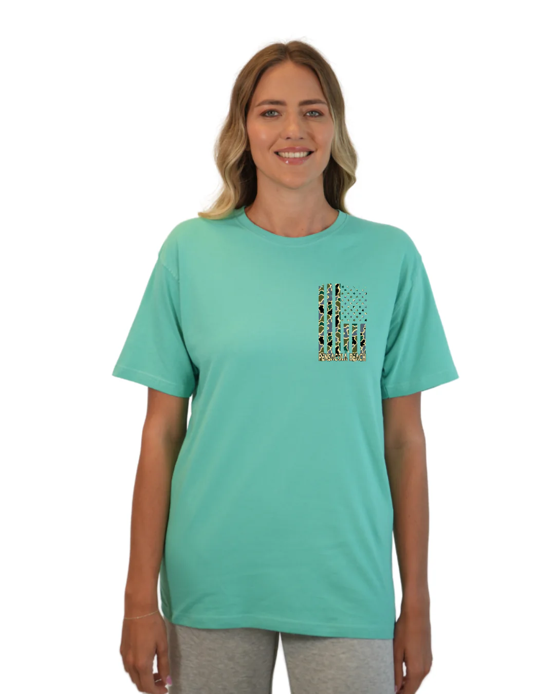 Pensacola American Women Flag T-Shirt – Camouflage Edition - Image 3