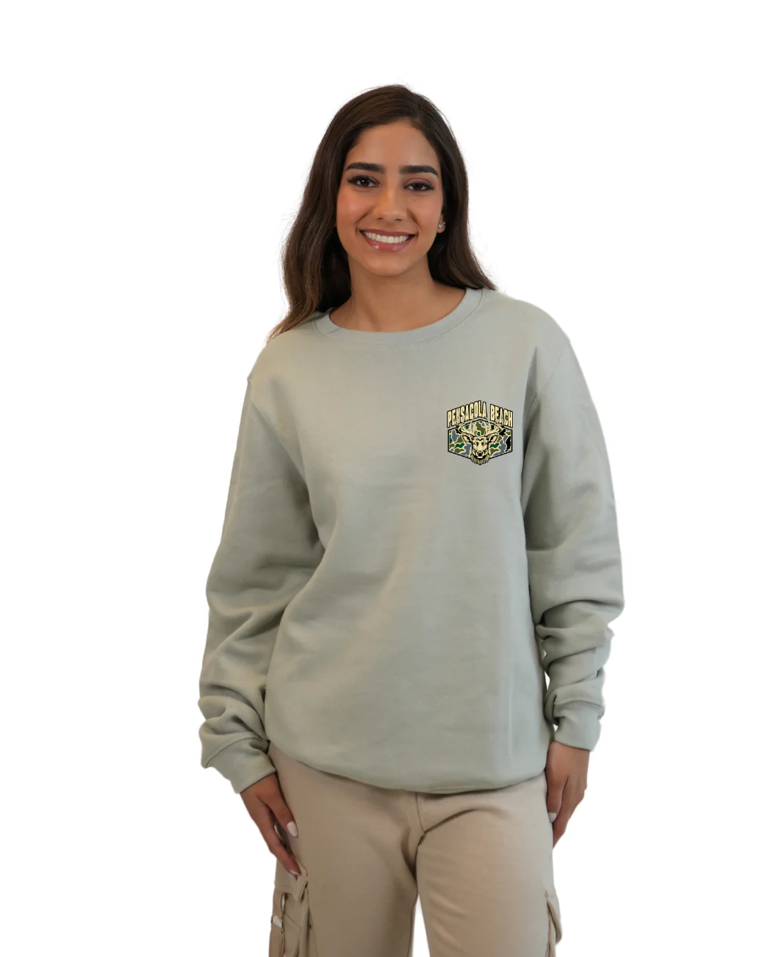 Pensacola Beach Deer Women Crewneck – Camouflage Edition - Image 5