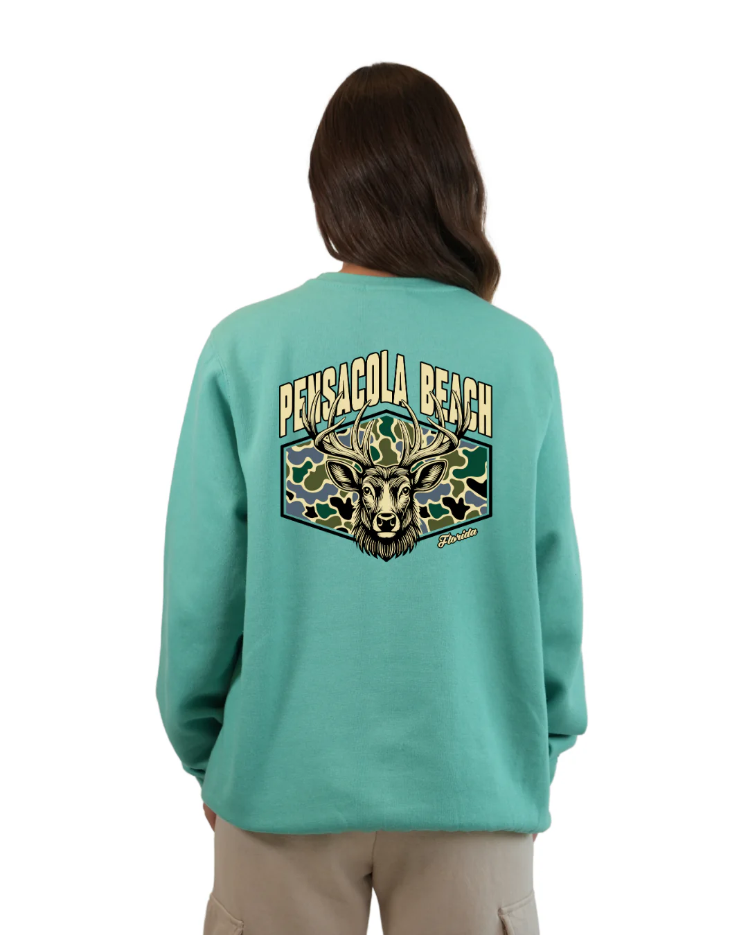 Pensacola Beach Deer Women Crewneck – Camouflage Edition - Image 9