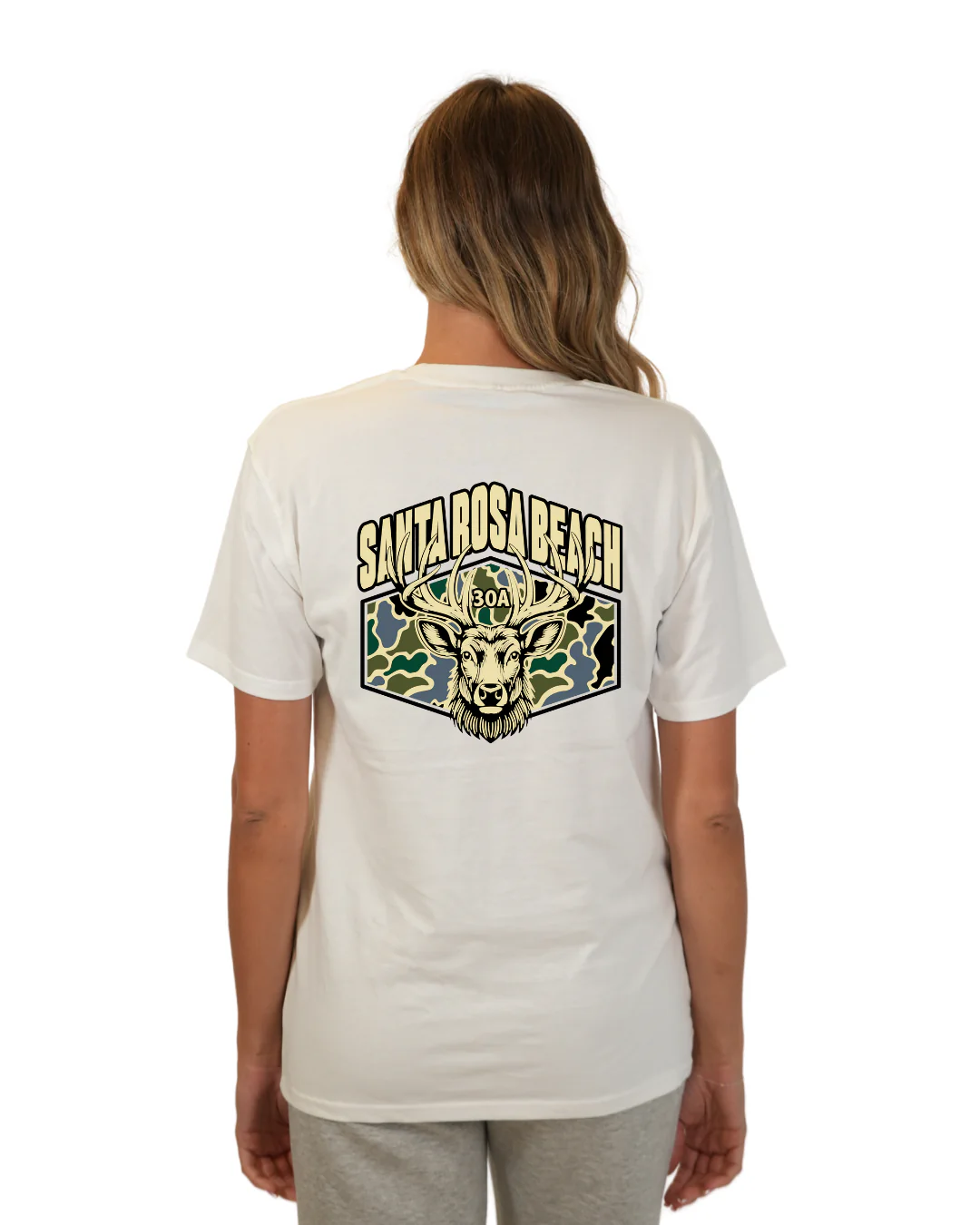 Santa Rosa Beach Deer Women T-Shirt – Camouflage Edition - Image 13