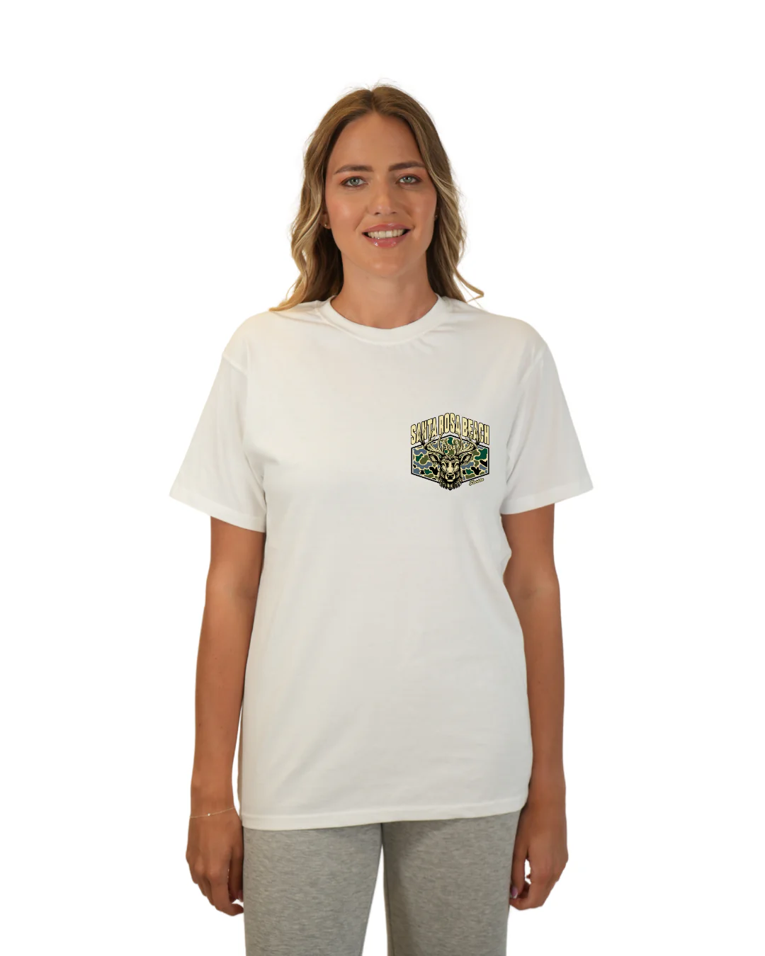 Santa Rosa Beach Deer Women T-Shirt – Camouflage Edition - Image 5