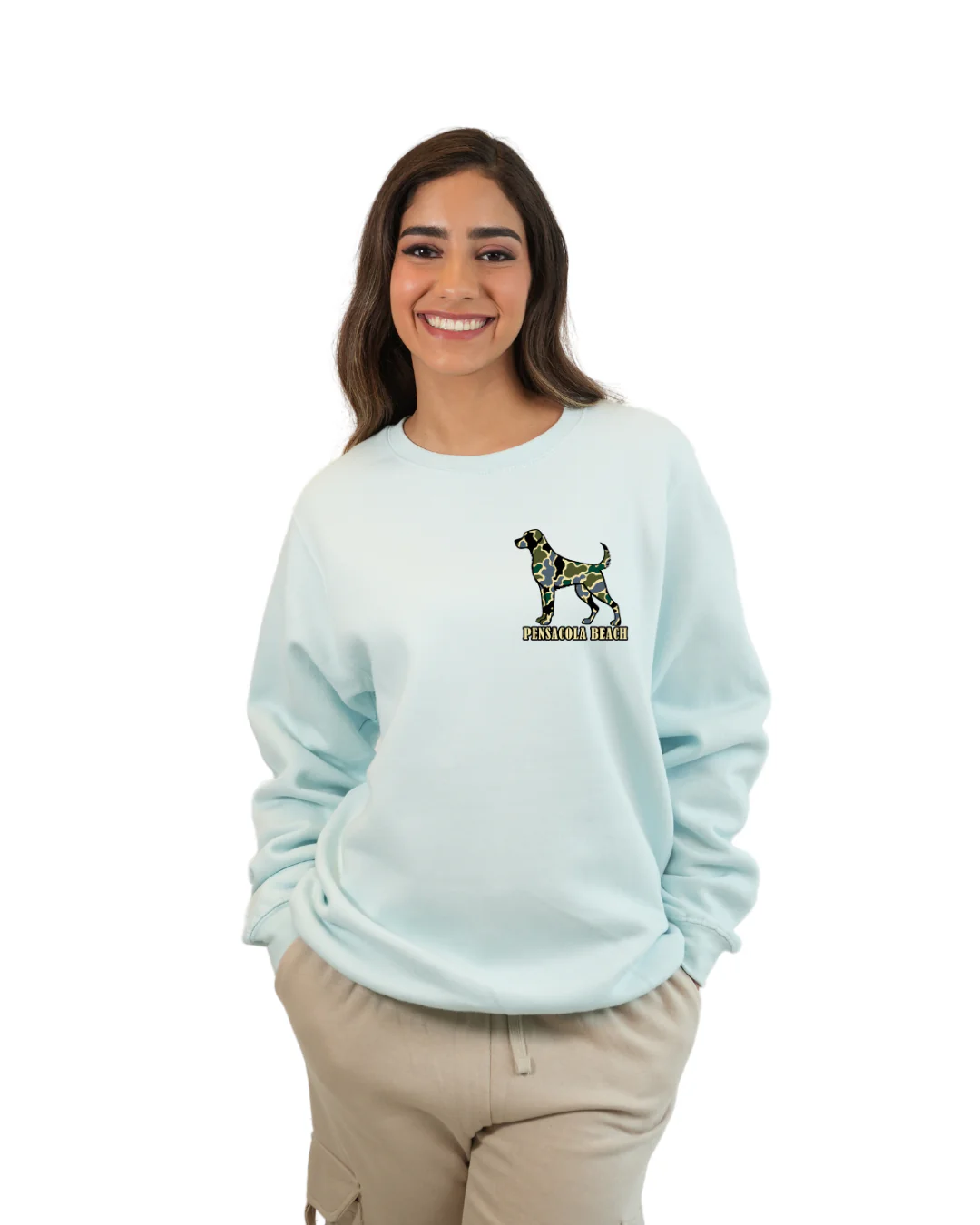 Pensacola Beach Dog Women Crewneck – Camouflage Edition - Image 9