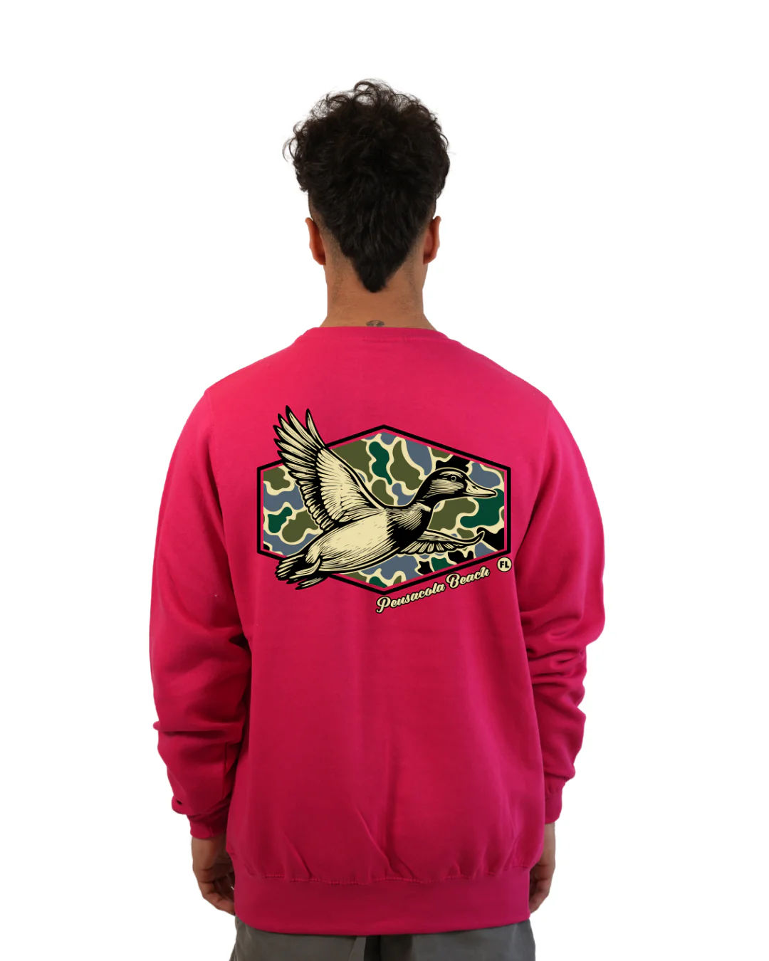 Pensacola Beach Duck Men Crewneck – Camouflage Edition - Image 10