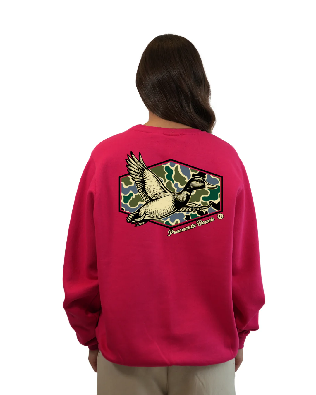 Pensacola Beach Duck Women Crewneck – Camouflage Edition - Image 10