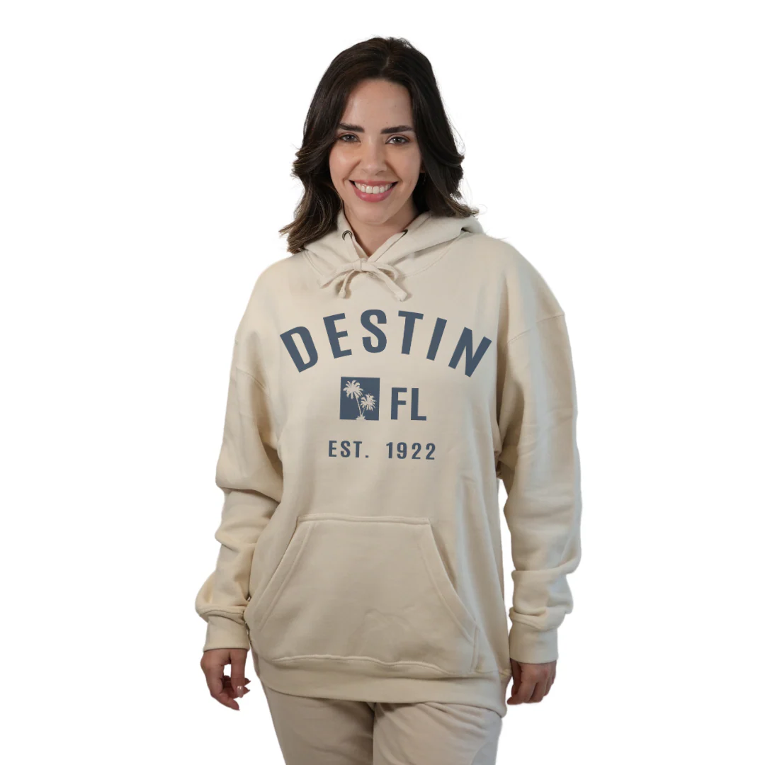 Destin Florida Pullover Hoodie Women with Big Front Destin Est 1922 Two Palm Trees FL Design Style 252 - Image 4