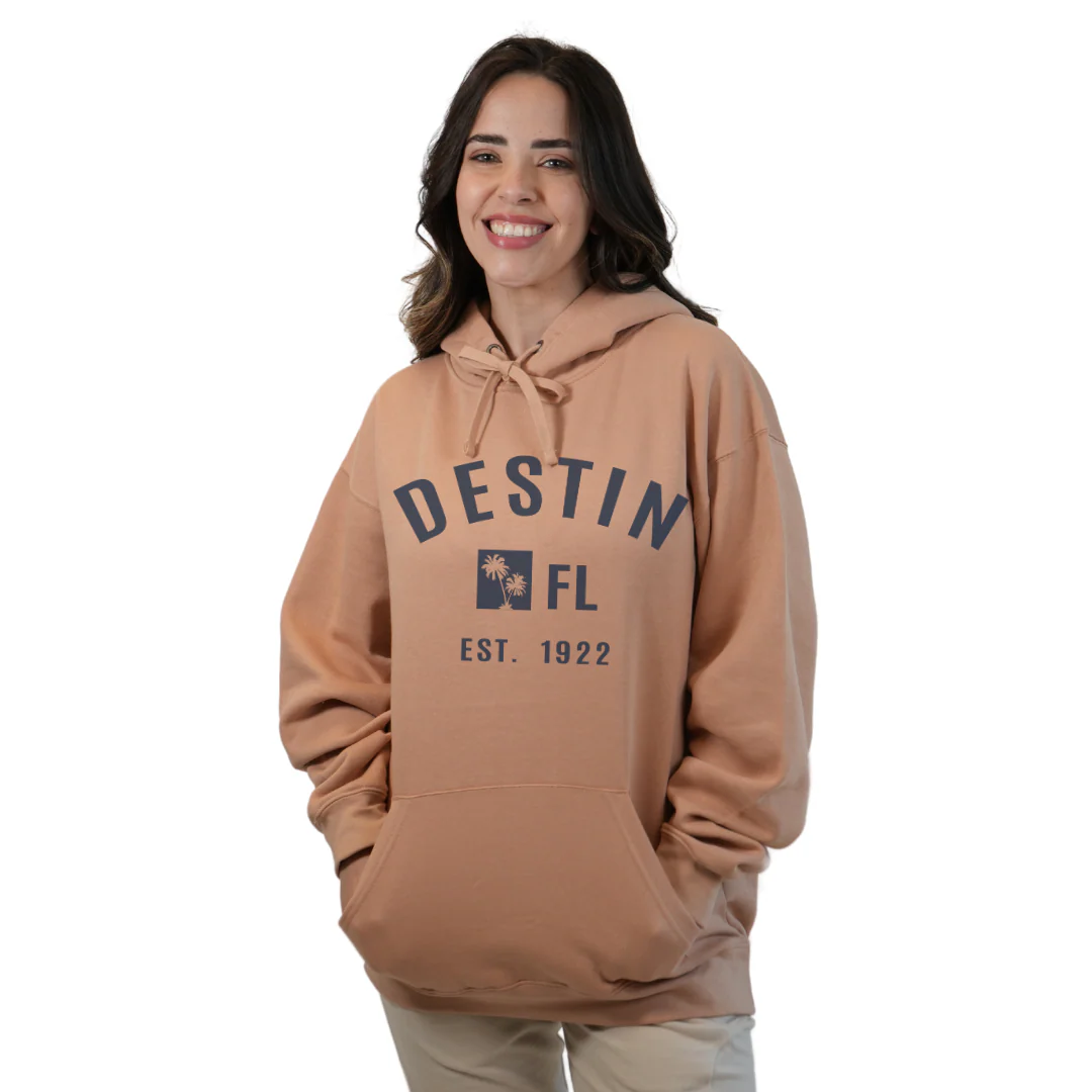 Destin Florida Pullover Hoodie Women with Big Front Destin Est 1922 Two Palm Trees FL Design Style 252 - Image 5