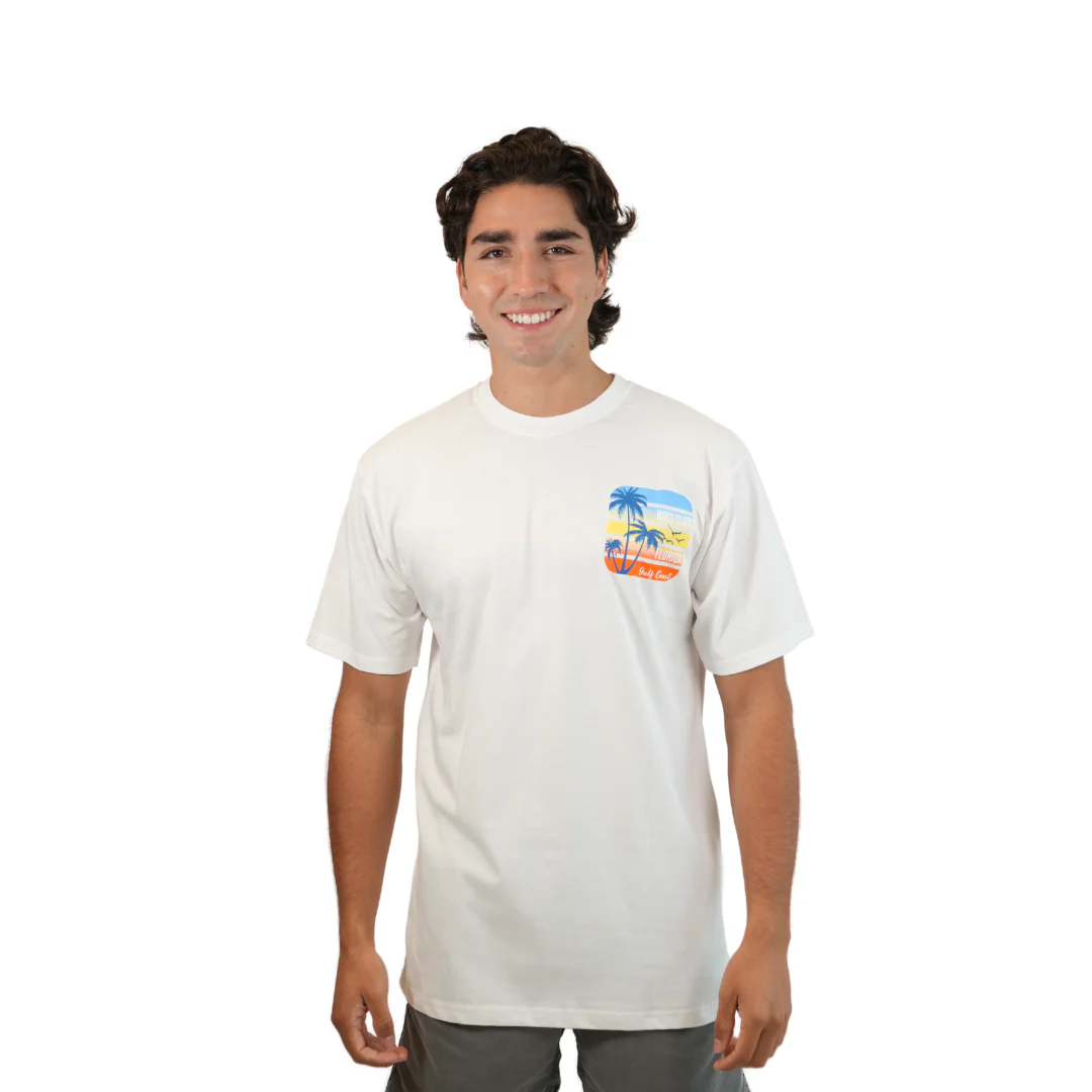 Marco Island 3 Palm Trees Gulf Coast Combed/Cotton Unisex White T-Shirt Style Cc1000