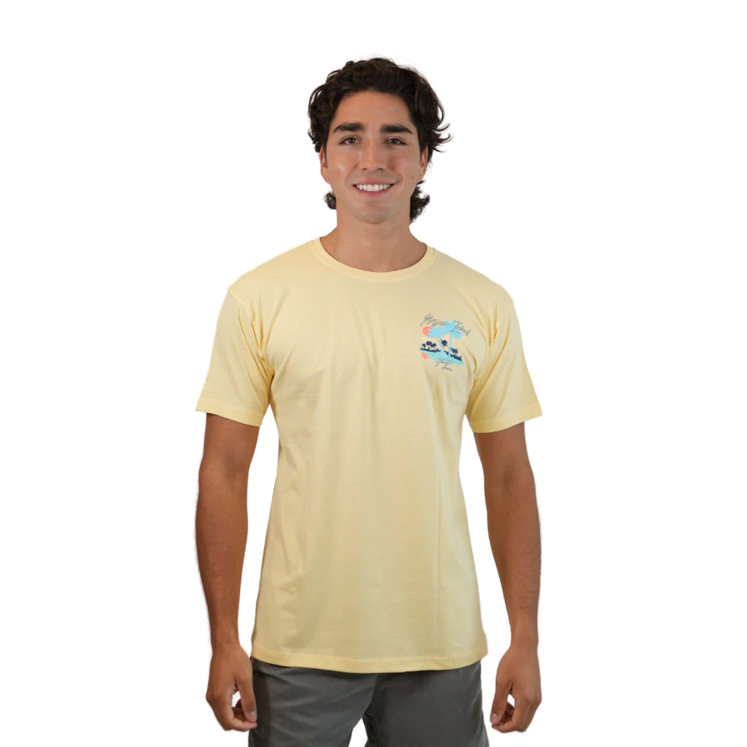 Marco Island Palm Tree Sunset Combed/Cotton Unisex Soft Yellow T-Shirt Style Cc1000