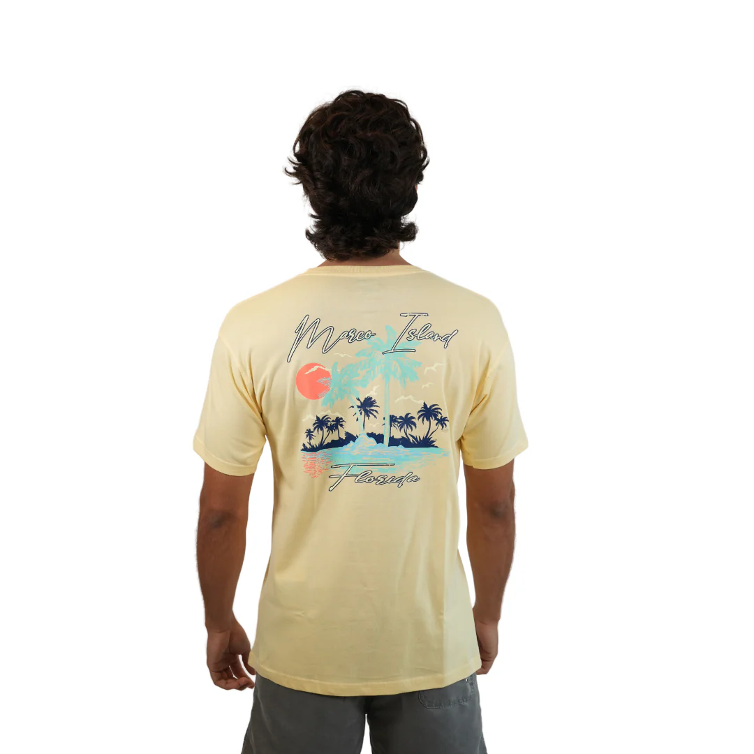 Marco Island Palm Tree Sunset Combed/Cotton Unisex Soft Yellow T-Shirt Style Cc1000 - Image 2