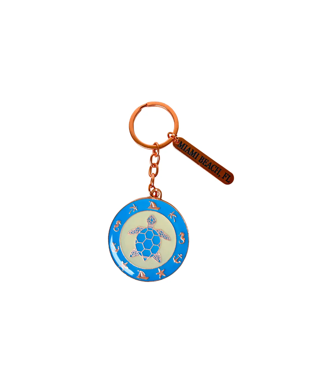 Miami Beach, Fl Turtle Rosegold Keychain