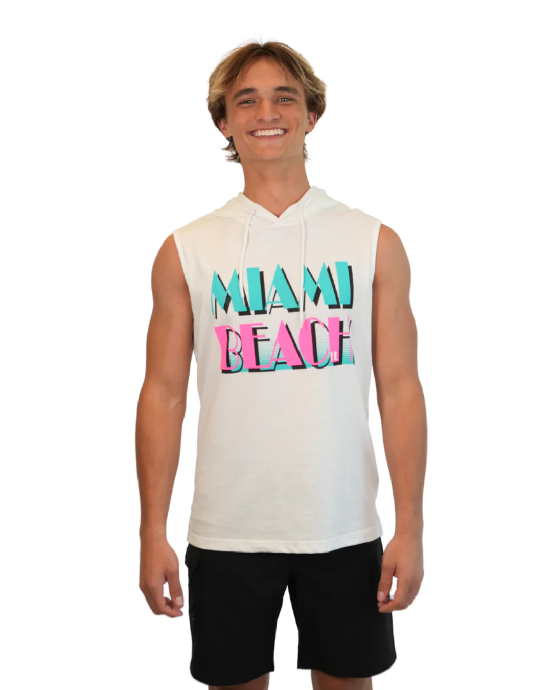 Miami Beach Fl, Vintage Sign Knit Sleeveless Hoodie Style 229