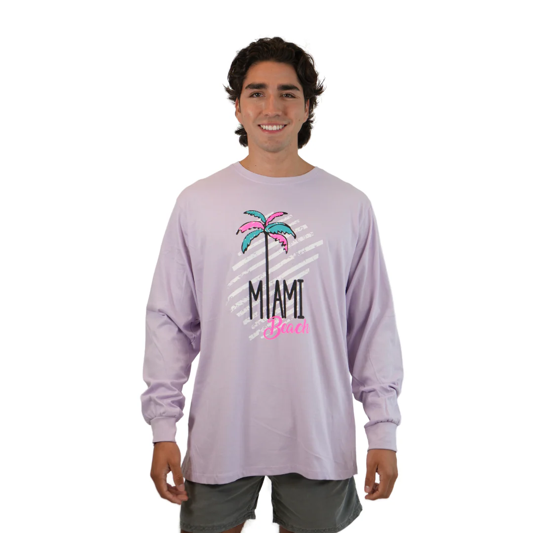 Miami Palm tree/ Stripes, Purple Ice Unisex Lightweight Long Sleeve Style Prv001