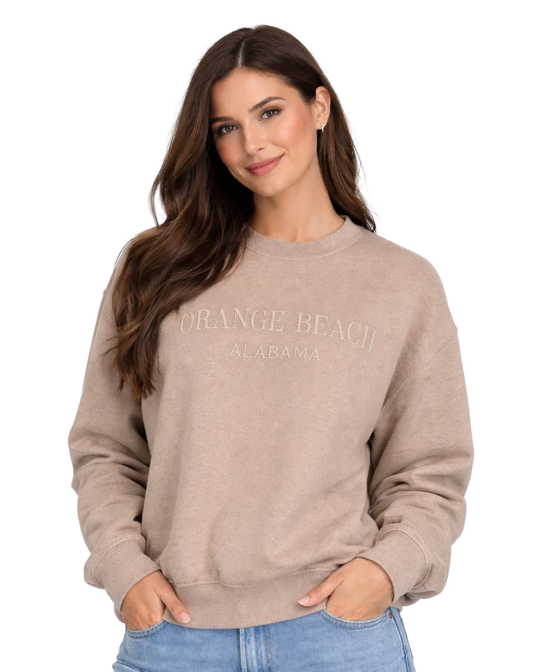 Orange Beach, AL Women Nantucket Crewneck Embroidered City Name Appliqué (Style AP267AI)