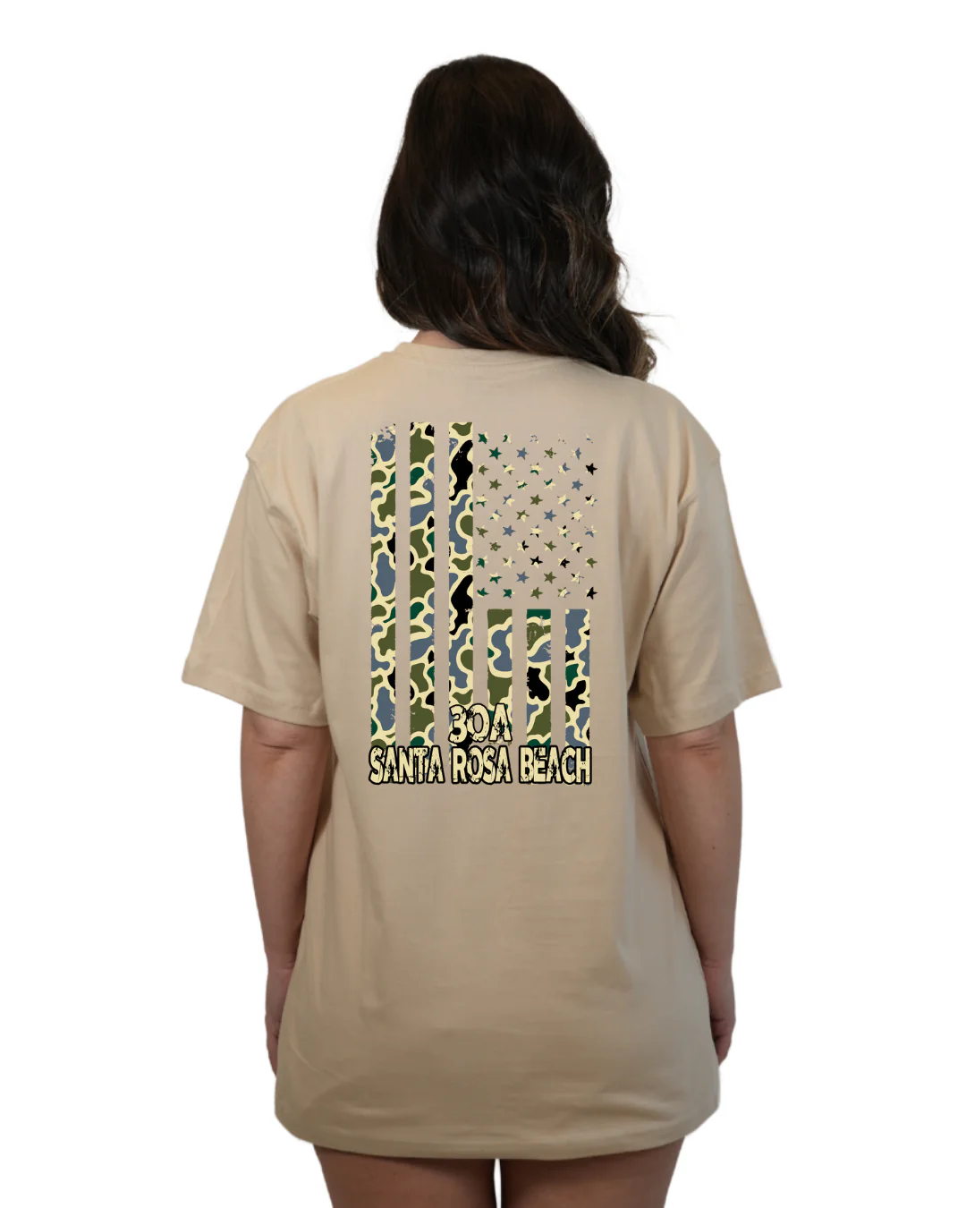 Santa Rosa Beach American Women Flag T-Shirt – Camouflage Edition - Image 7