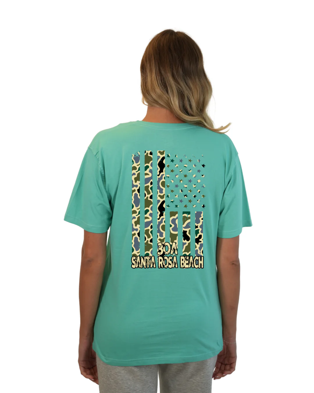 Santa Rosa Beach American Women Flag T-Shirt – Camouflage Edition - Image 8