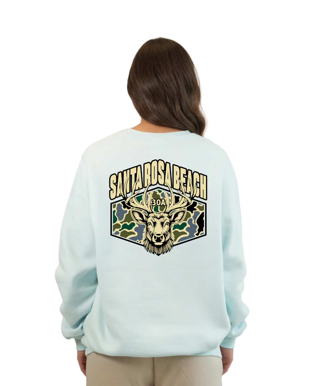 Santa Rosa Beach Deer Women Crewneck – Camouflage Edition - Image 10