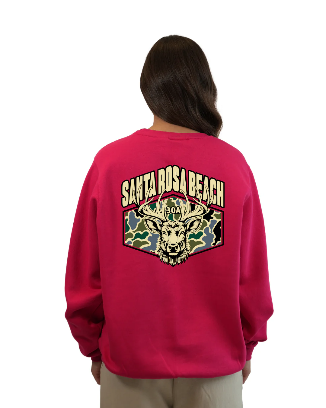 Santa Rosa Beach Deer Women Crewneck – Camouflage Edition - Image 11