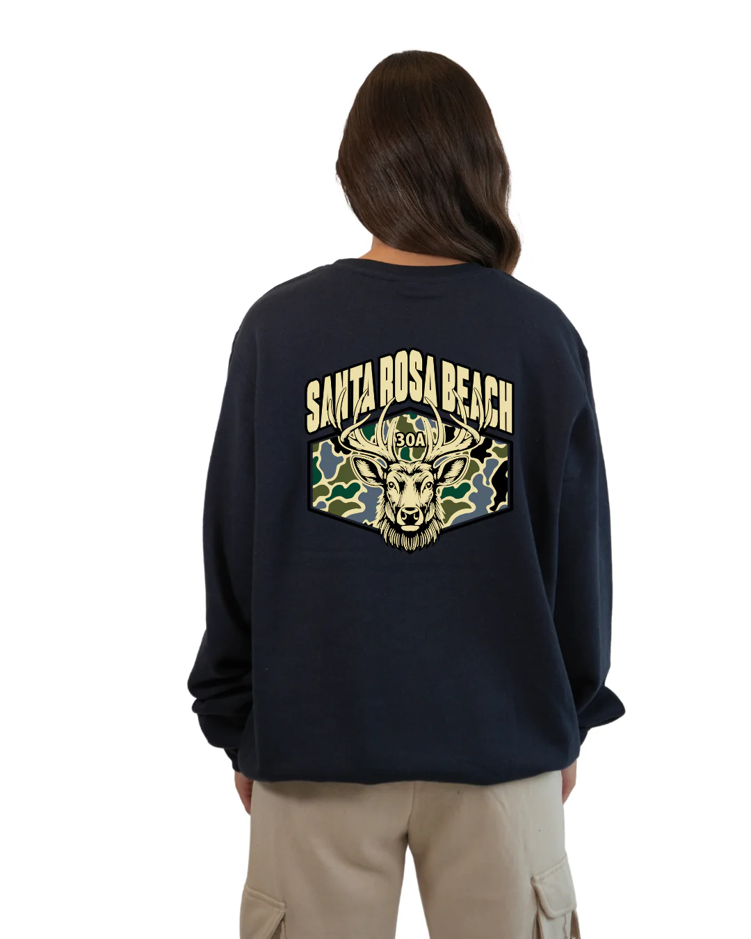 Santa Rosa Beach Deer Women Crewneck – Camouflage Edition - Image 12
