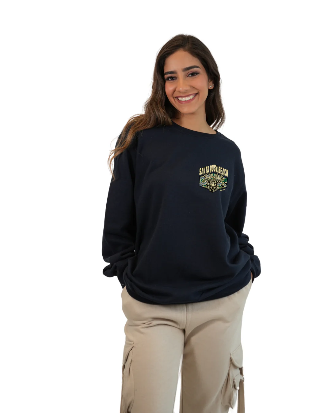 Santa Rosa Beach Deer Women Crewneck – Camouflage Edition - Image 2