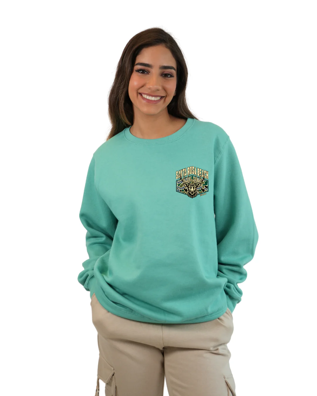 Santa Rosa Beach Deer Women Crewneck – Camouflage Edition - Image 3