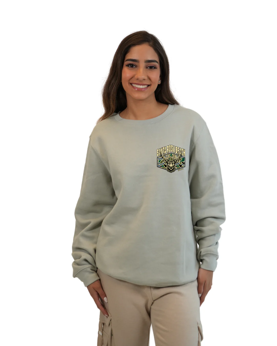 Santa Rosa Beach Deer Women Crewneck – Camouflage Edition - Image 4