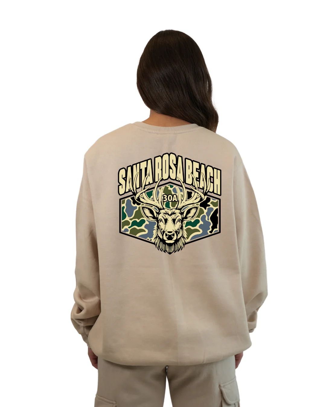 Santa Rosa Beach Deer Women Crewneck – Camouflage Edition - Image 7
