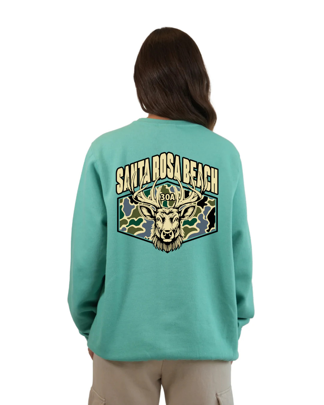 Santa Rosa Beach Deer Women Crewneck – Camouflage Edition - Image 8