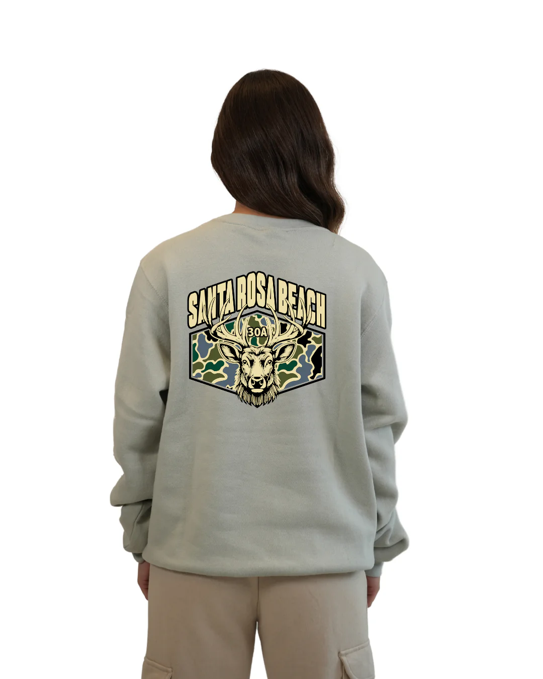 Santa Rosa Beach Deer Women Crewneck – Camouflage Edition - Image 9