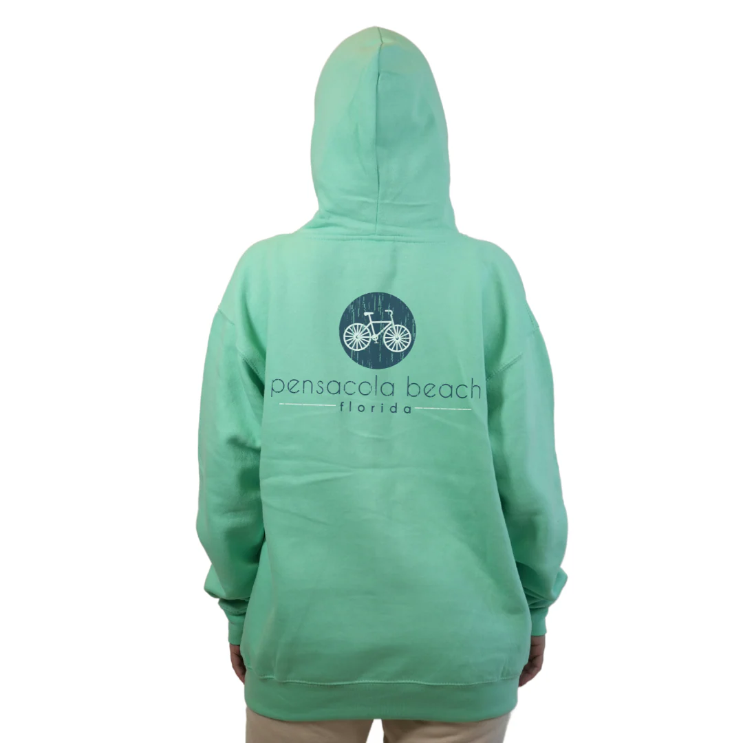 Pensacola Beach front bycicle pocket design and back big Bycicle Design Pullover Hoodie Women Style 252 - Image 2