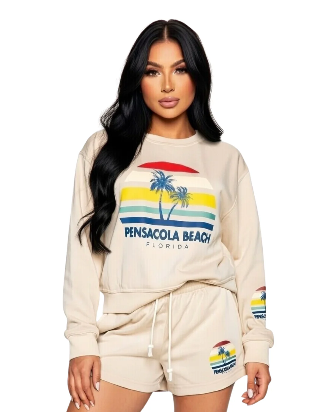 Pensacola Beach, Palm Trees / Stripes Crewneck -Part of a Set- Style ETP40CN