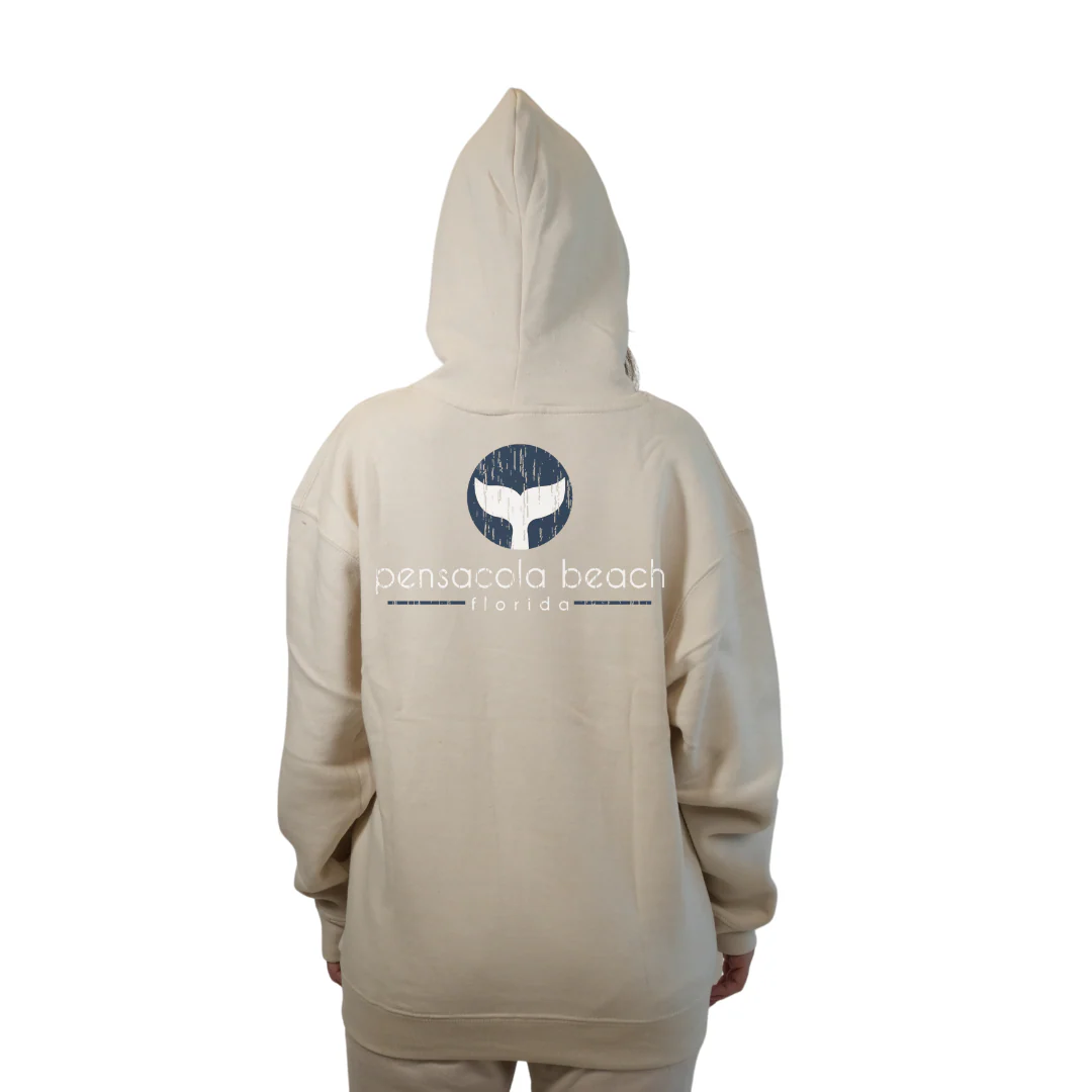 Pensacola Beach Pullover Hoodie Women with front Whale Tale pocket design and back big Whale Tale Design Style 252 - Image 10