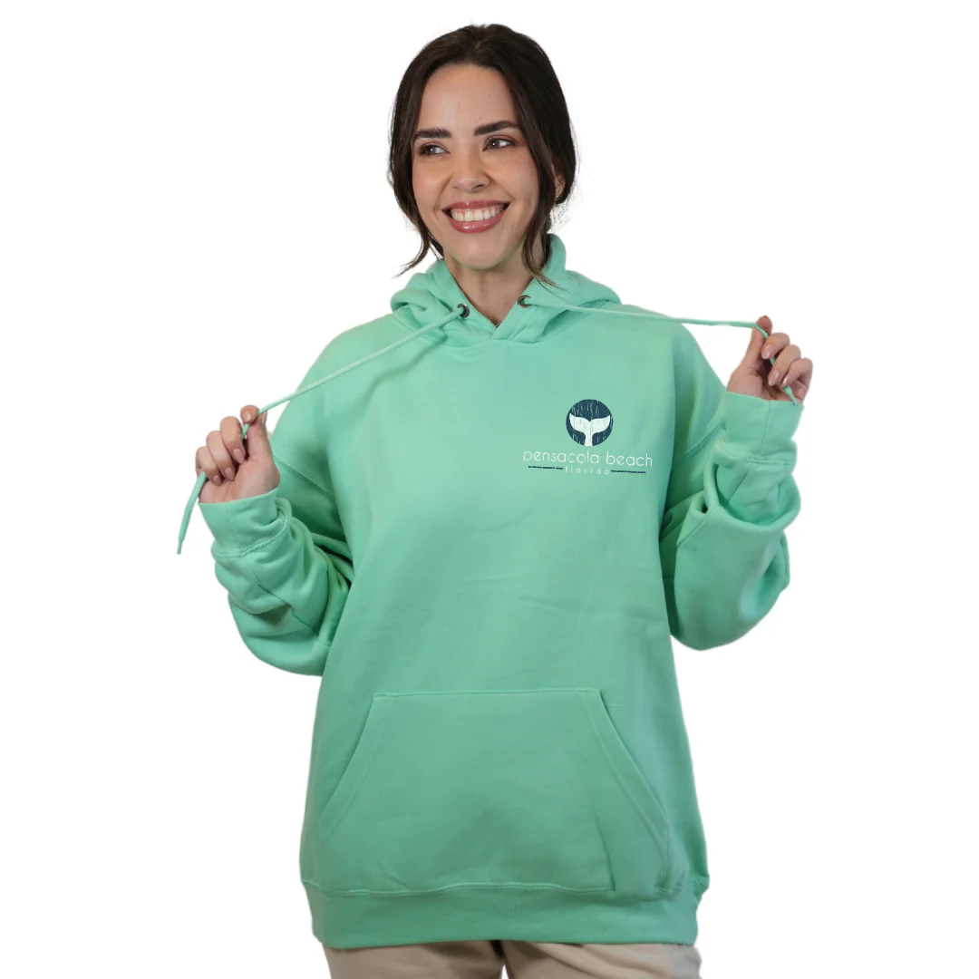 Pensacola Beach Pullover Hoodie Women with front Whale Tale pocket design and back big Whale Tale Design Style 252 - Image 3