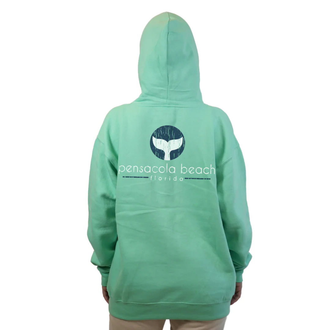 Pensacola Beach Pullover Hoodie Women with front Whale Tale pocket design and back big Whale Tale Design Style 252 - Image 4