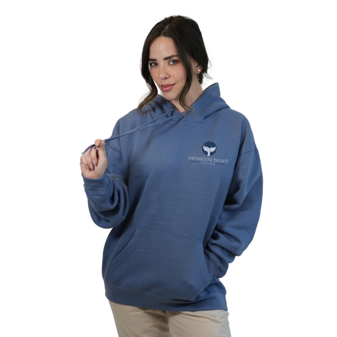 Pensacola Beach Pullover Hoodie Women with front Whale Tale pocket design and back big Whale Tale Design Style 252 - Image 5