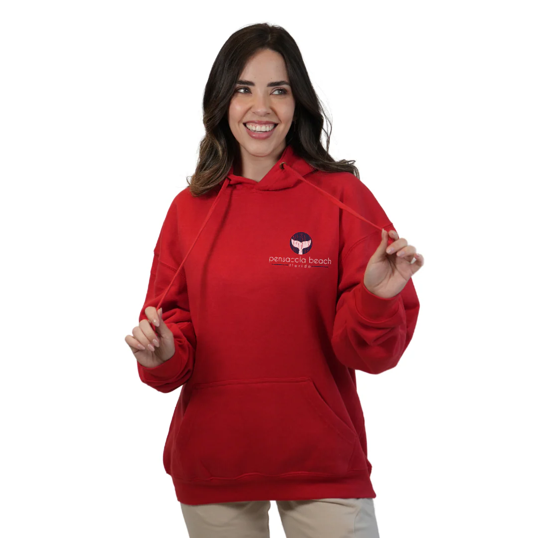 Pensacola Beach Pullover Hoodie Women with front Whale Tale pocket design and back big Whale Tale Design Style 252 - Image 7