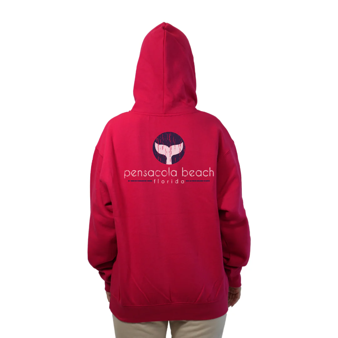 Pensacola Beach Pullover Hoodie Women with front Whale Tale pocket design and back big Whale Tale Design Style 252 - Image 8