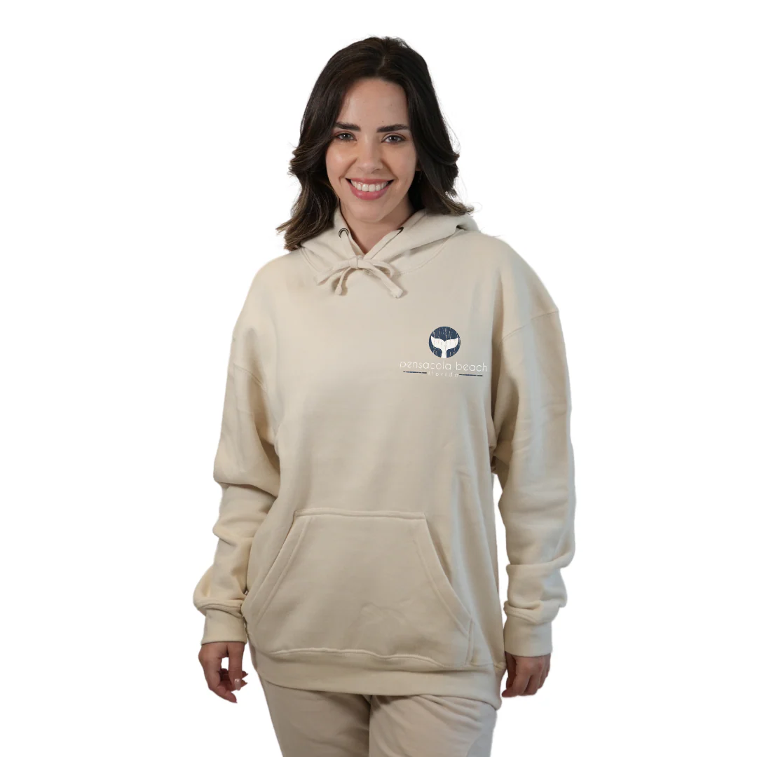 Pensacola Beach Pullover Hoodie Women with front Whale Tale pocket design and back big Whale Tale Design Style 252 - Image 9