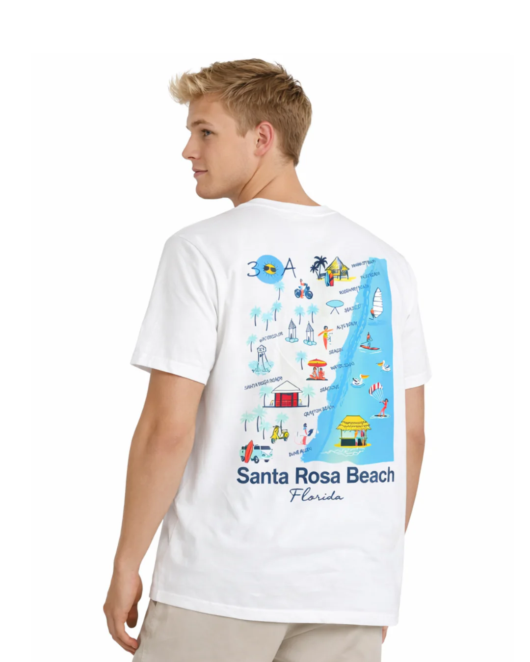 Santa Rosa Beach, Fl 30A Map Design Men’s T-Shirt - Image 2