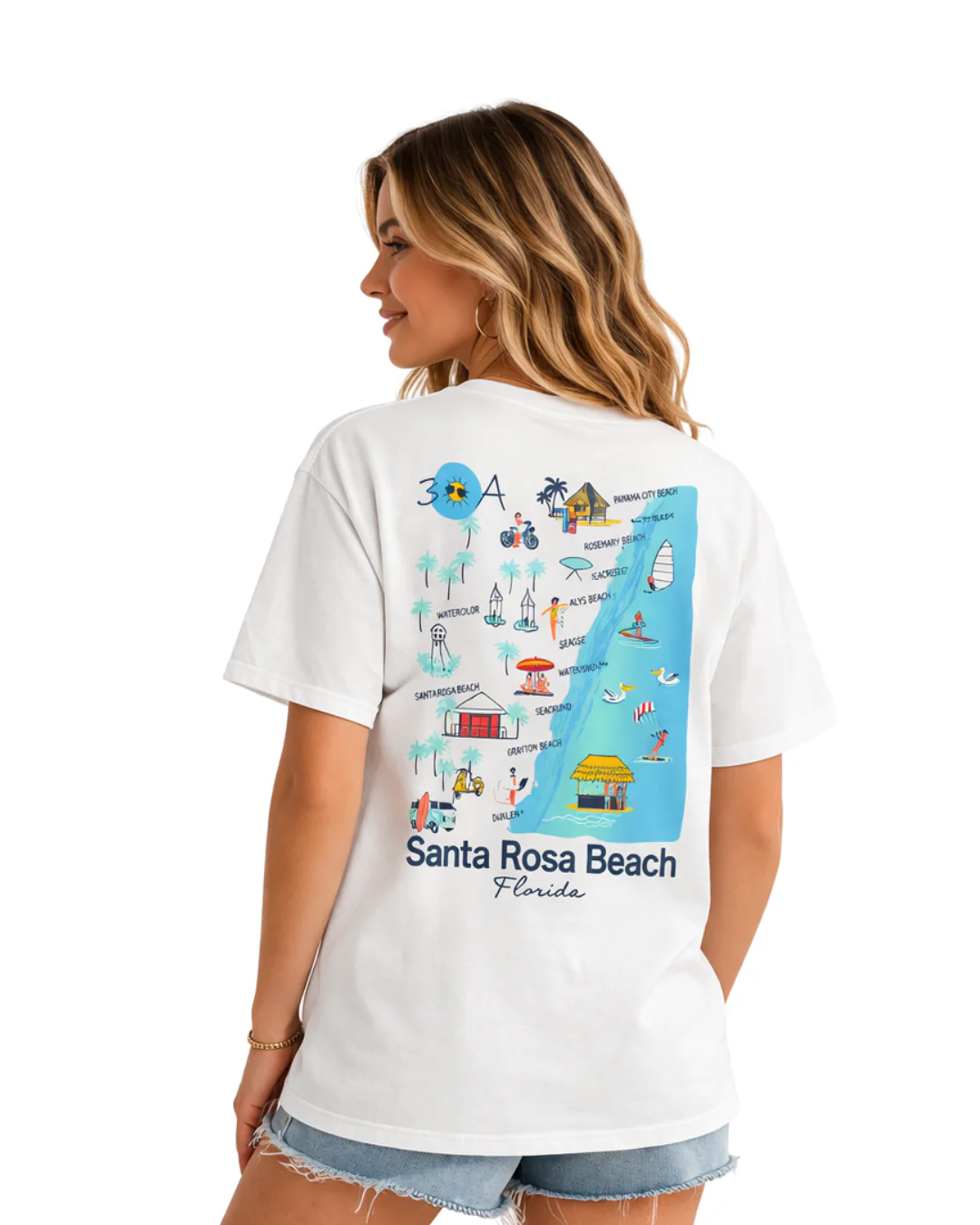 Santa Rosa Beach, Fl 30A Map Design Women’s T-Shirt - Image 2