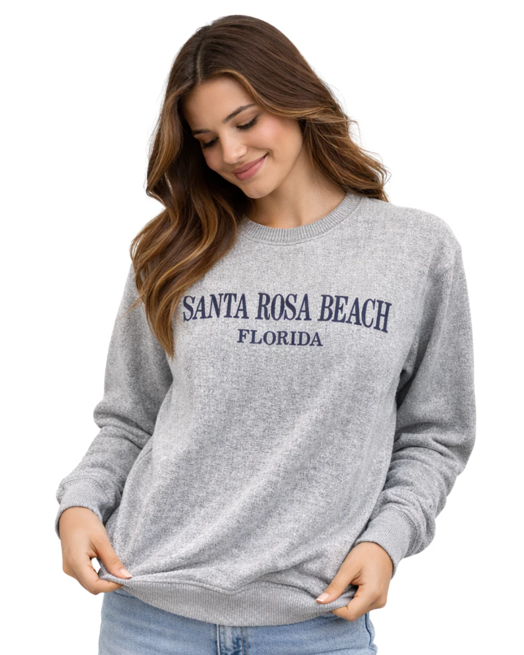Santa Rosa Beach, Fl Women Nantucket Crewneck – Embroidered City Name Appliqué (Style AP267AI)