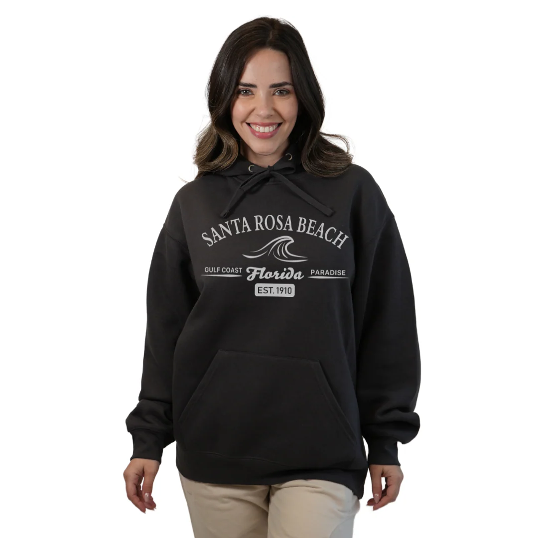 Santa Rosa Beach Pullover Hoodie Women with Big Front Florida Gulf Coast Paradise with Wave Icon Design Style 252 - Image 9
