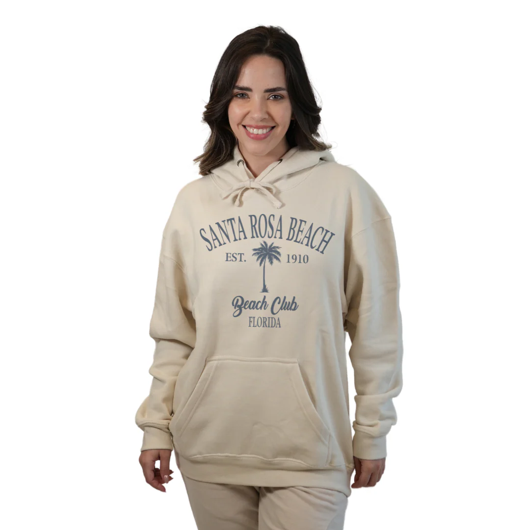 Santa Rosa Beach Pullover Hoodie Women with Big Front Palm Tree Beach Club Design Style 252 - Image 4