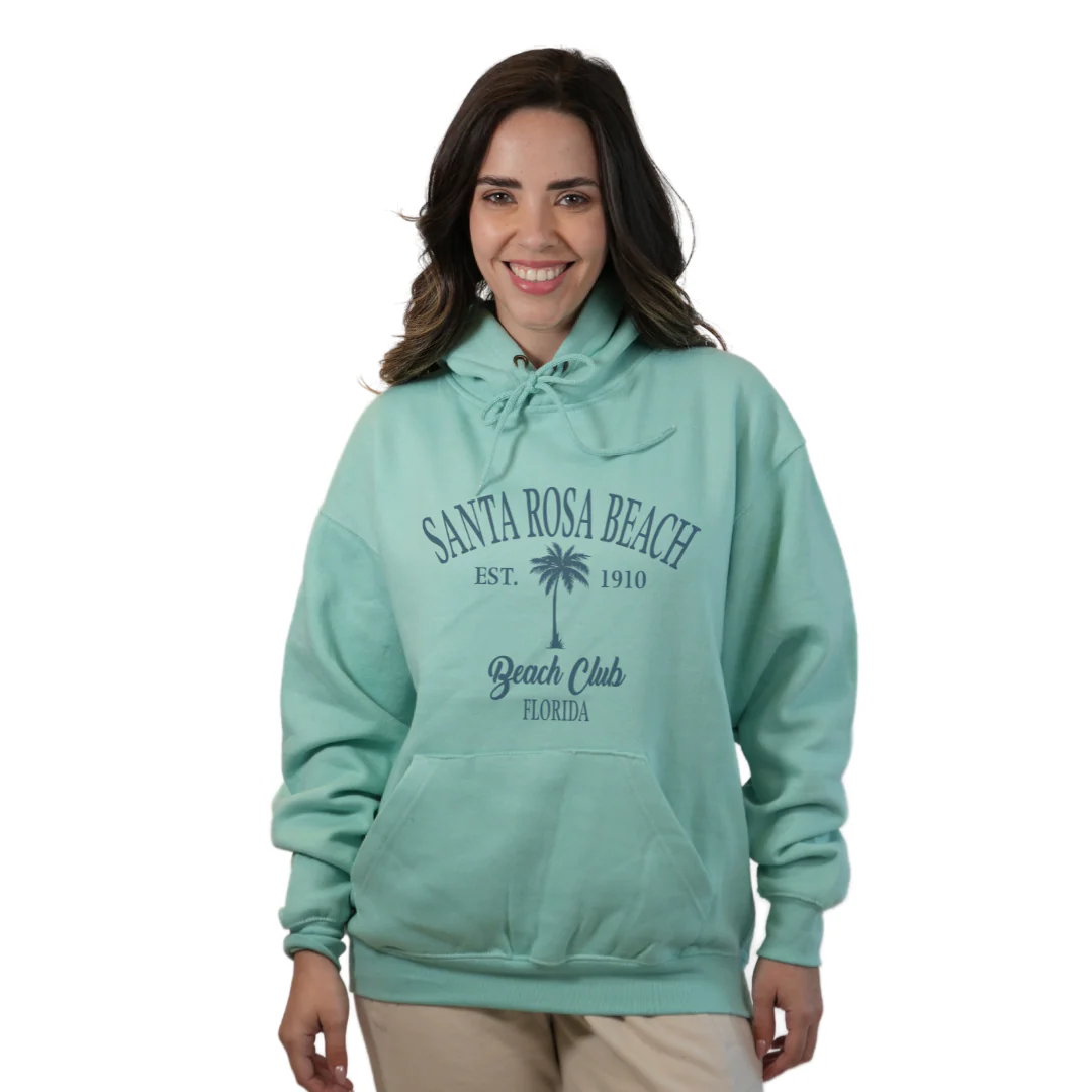 Santa Rosa Beach Pullover Hoodie Women with Big Front Palm Tree Beach Club Design Style 252 - Image 6