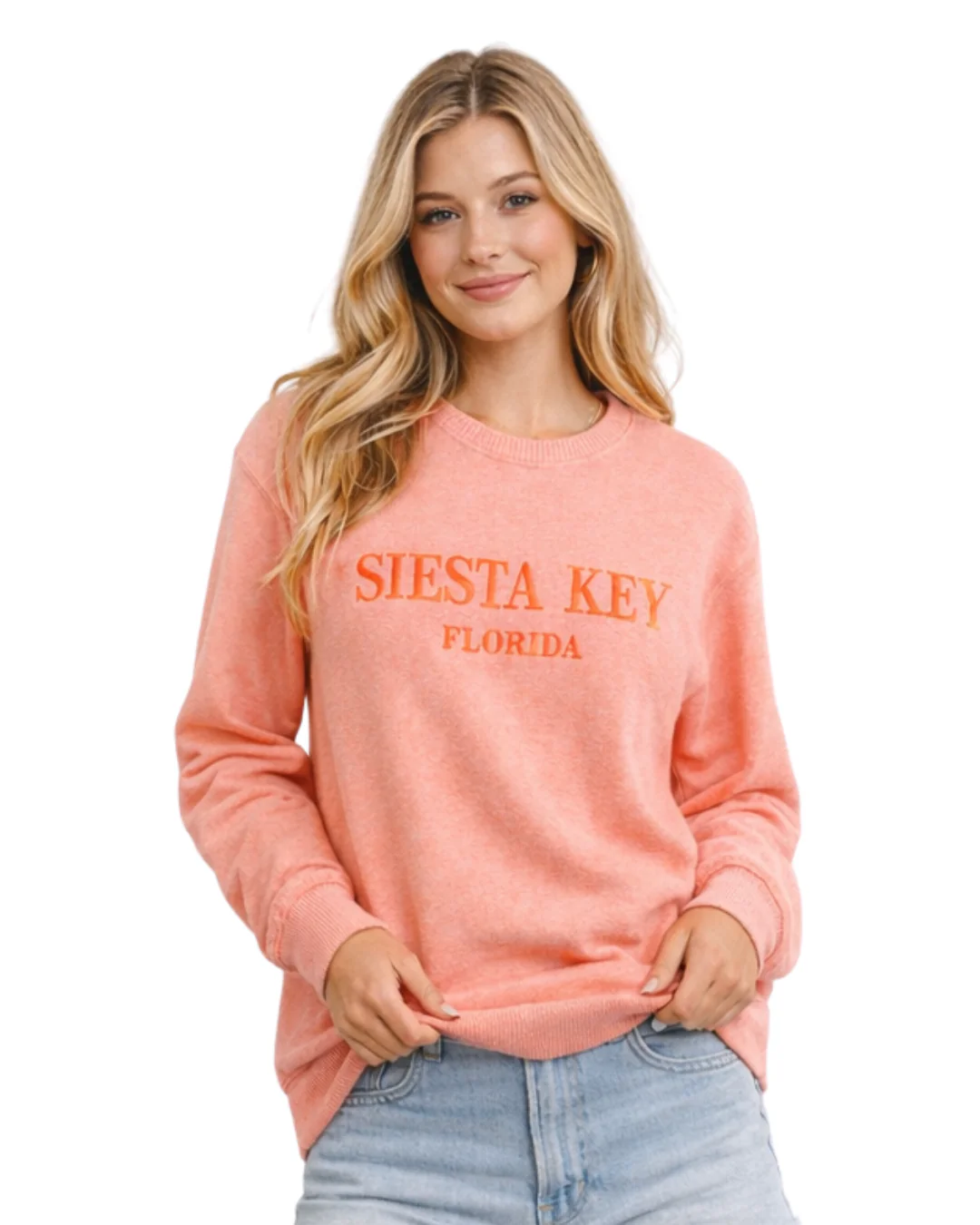 Siesta Key, Fl Women Nantucket Crewneck – Embroidered City Name Appliqué (Style AP267AI)