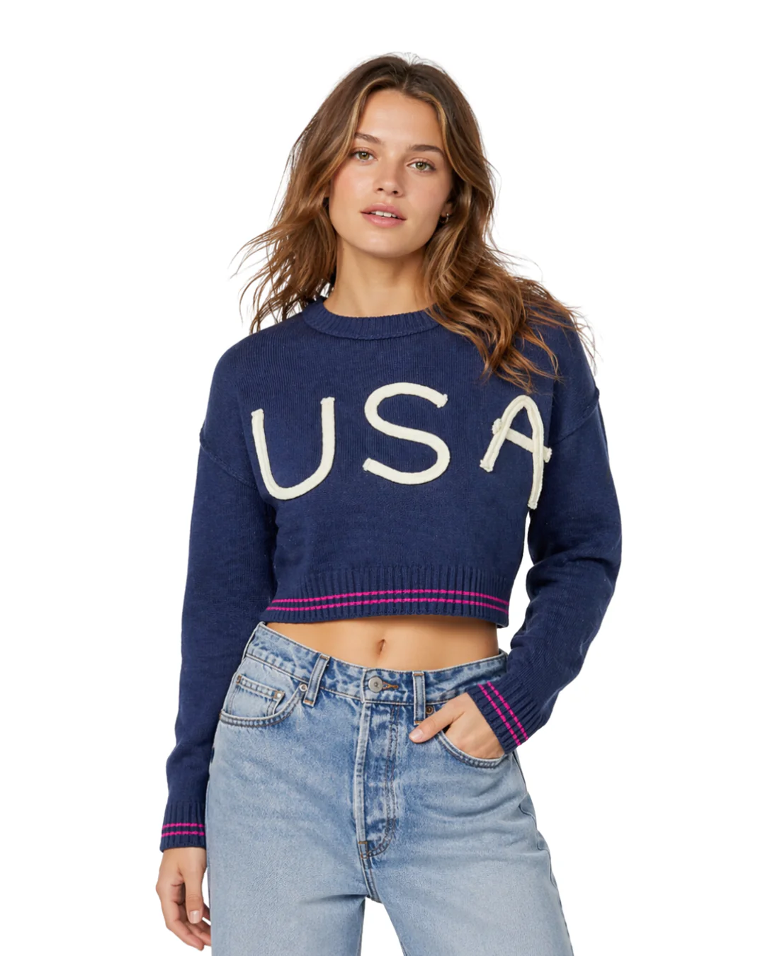 USA Croptop Sweater Applique